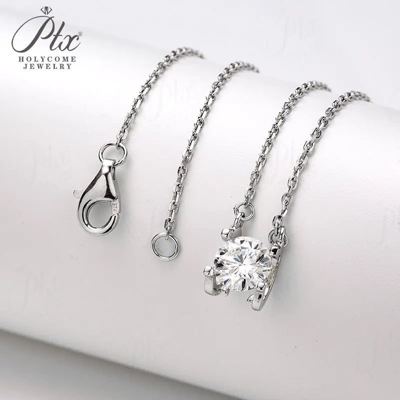 925 Sterling Silver Moissanite Pendant Necklace Round Cut Clavicle Chain