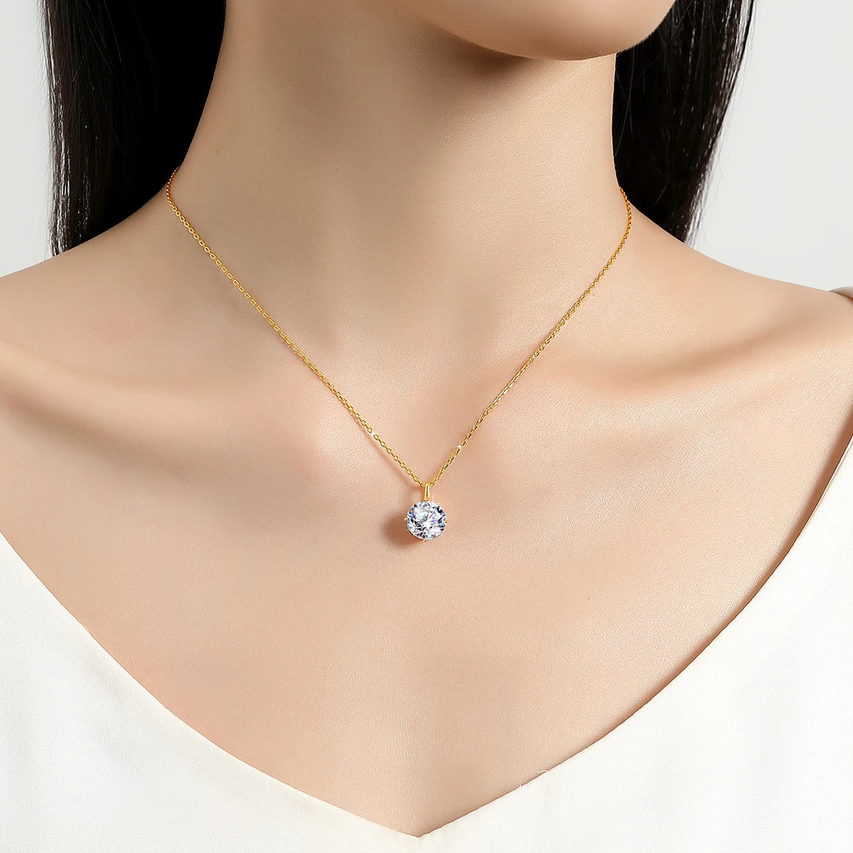 Silver Chakra 14k Gold Moissanite Pendant Necklace For Women