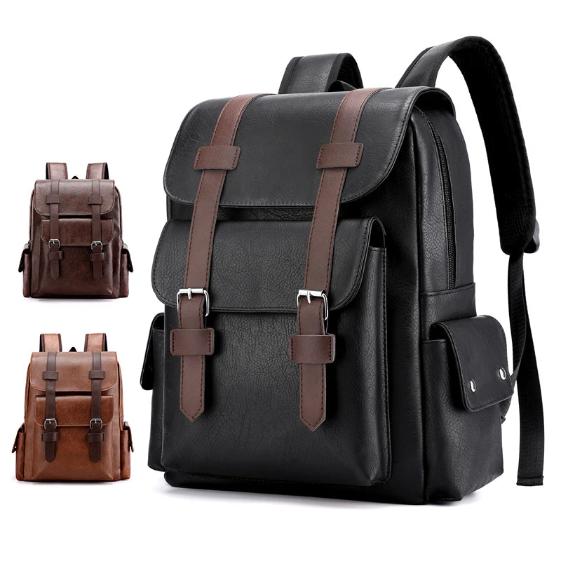 Stylish PU Leather Laptop Backpack With Multiple Pockets