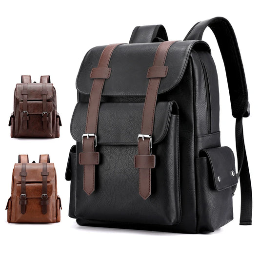 Stylish PU Leather Laptop Backpack With Multiple Pockets