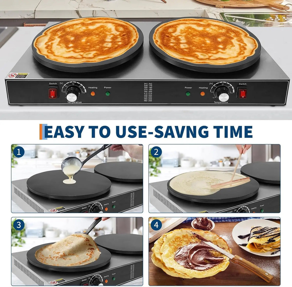 TWISTER.CK 3400W Electric Crepe Griddle – 110V Commercial Double Plate Maker with Temp Control, Non-Stick Surface for Home & Professional Kitchens