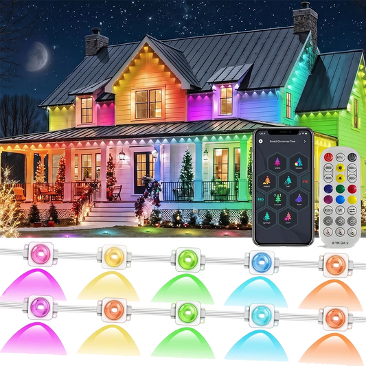 45M/60M/90M RGBIC Eaves Lights,LED Permanent Outdoor Lights with APP Remote Control  IP67 Waterproof String Lights for Christmas