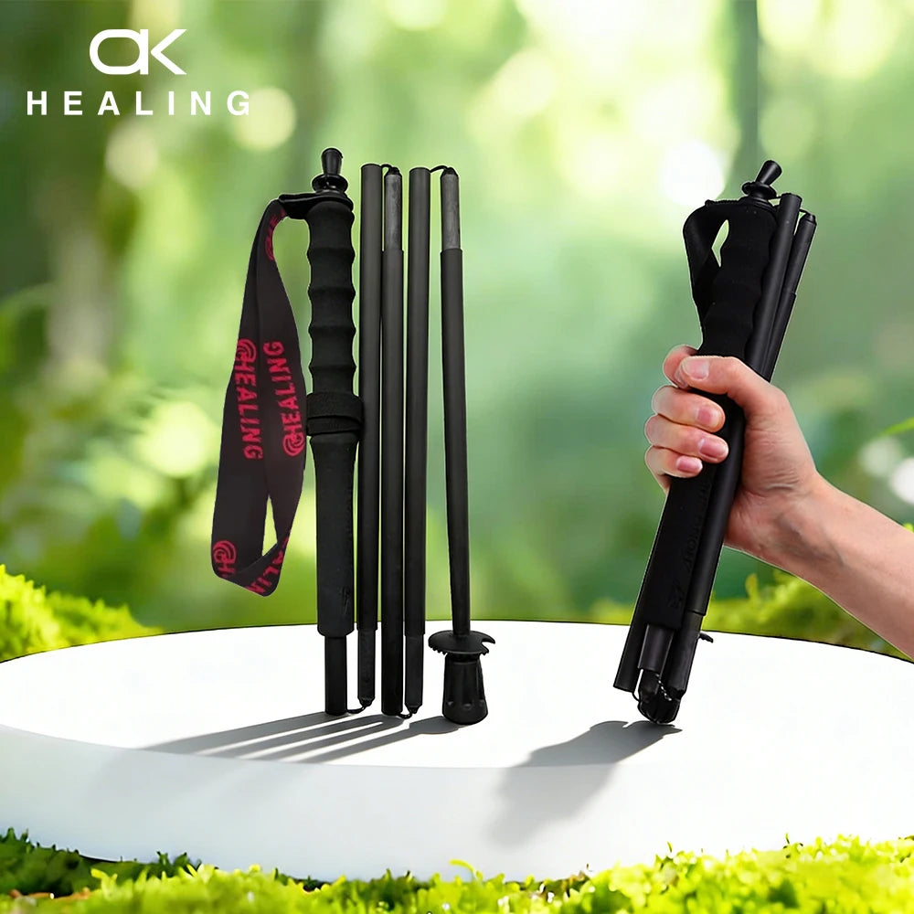 OKHEALING Carbon Fiber Foldable Trekking Poles Lightweight Anti Shock