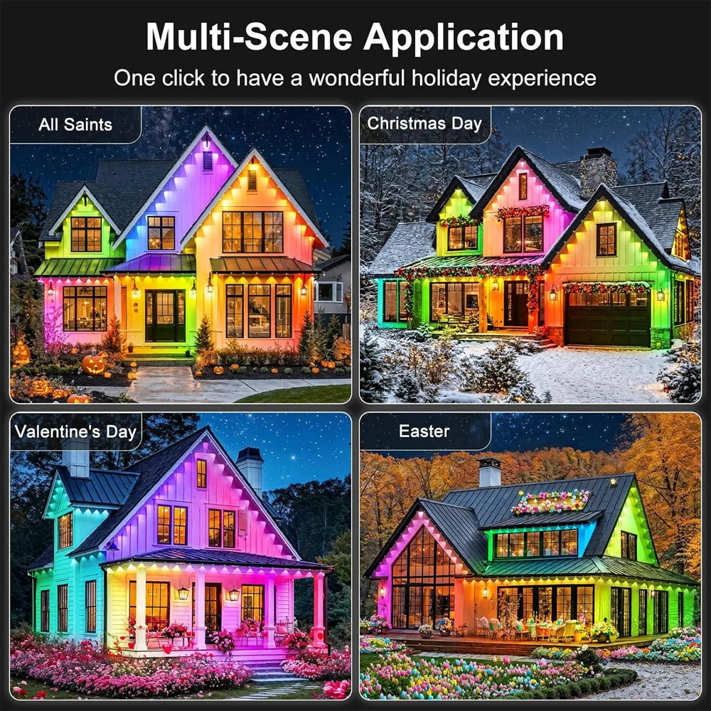 45M/60M/90M RGBIC Eaves Lights,LED Permanent Outdoor Lights with APP Remote Control  IP67 Waterproof String Lights for Christmas