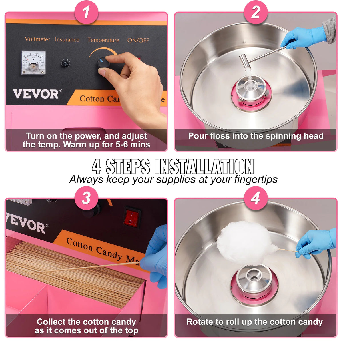 SucceBuy Commercial Electric Cotton Candy Machine With Cart And Bowl