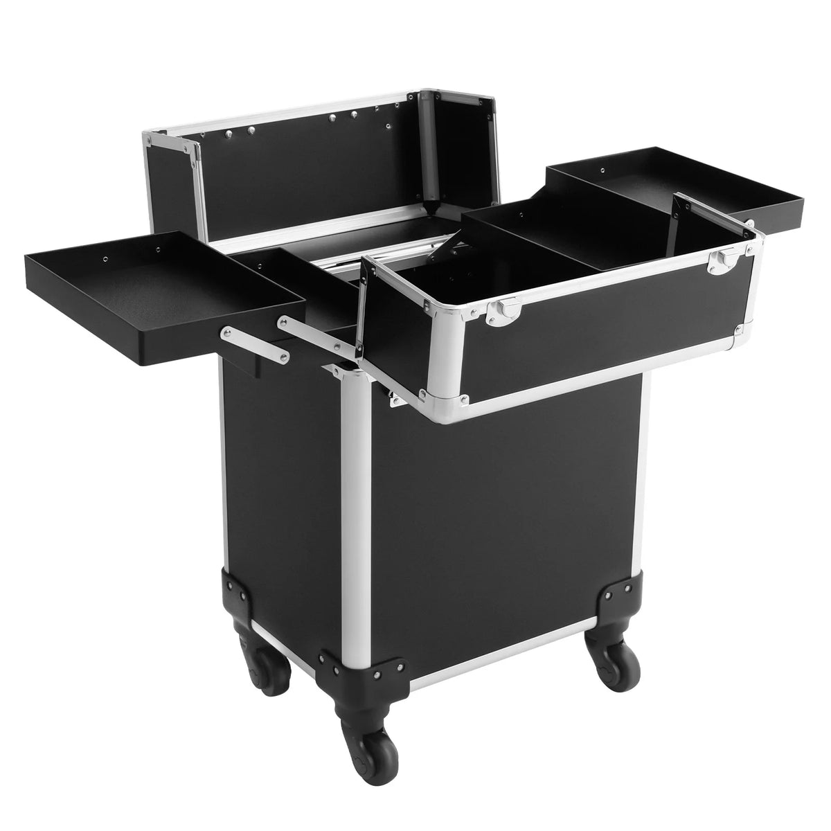 Rolling Makeup Travel Case, Rectangular Cosmetic Trolley with Keys, Hairdressing Travel Case for Professional Makeup Artists