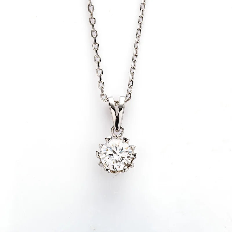925 Sterling Silver Moissanite Pendant Necklace Round Cut Clavicle Chain
