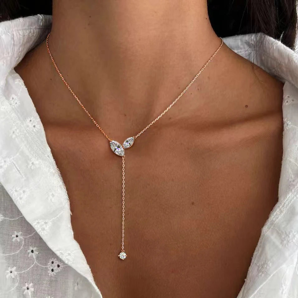 KUTPF Certified Marquise Moissanite Sterling Silver Lariat Pendant Necklace