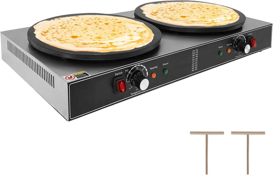 TWISTER.CK 3400W Electric Crepe Griddle – 110V Commercial Double Plate Maker with Temp Control, Non-Stick Surface for Home & Professional Kitchens