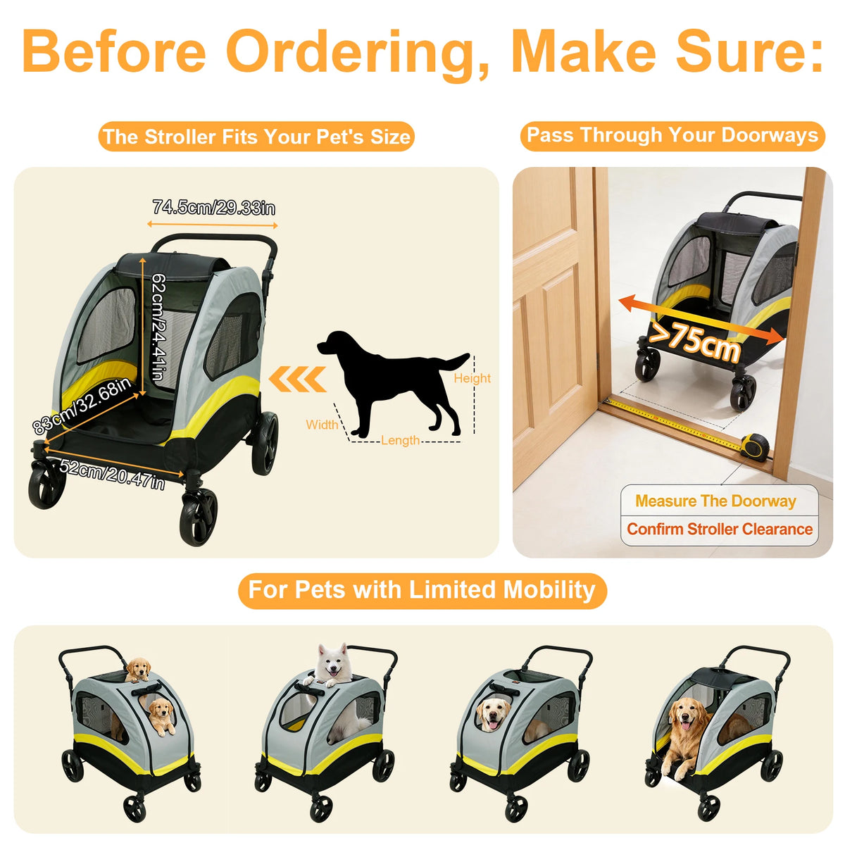 Foldable Four Wheel Dog Stroller With Shock Absorbing Pet Travel