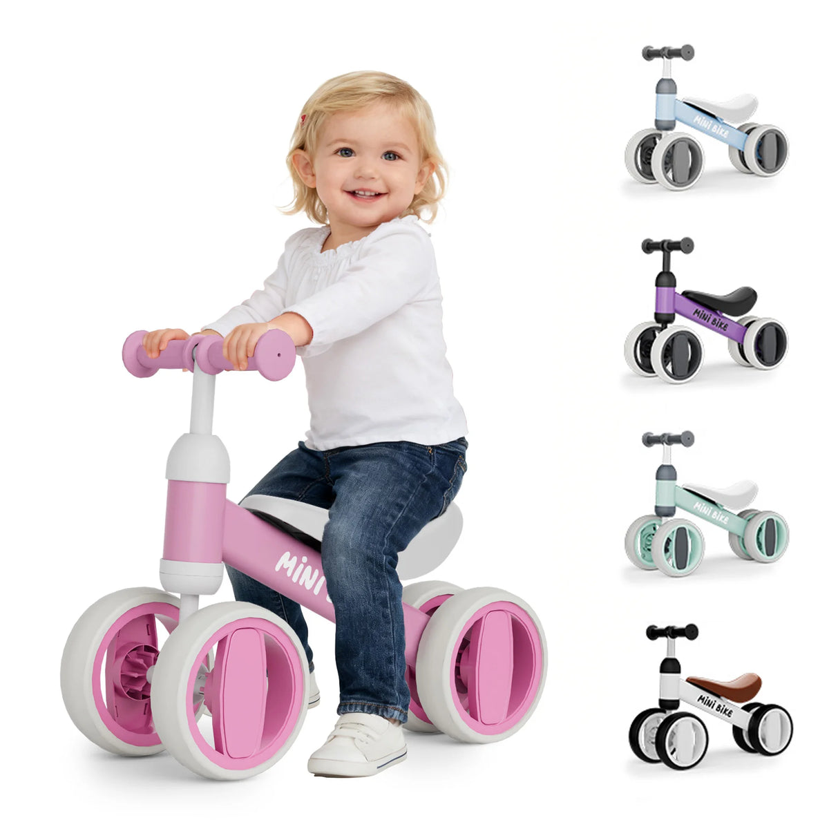Commugo Toddler Balance Bike Four Wheel Safe Indoor Toy