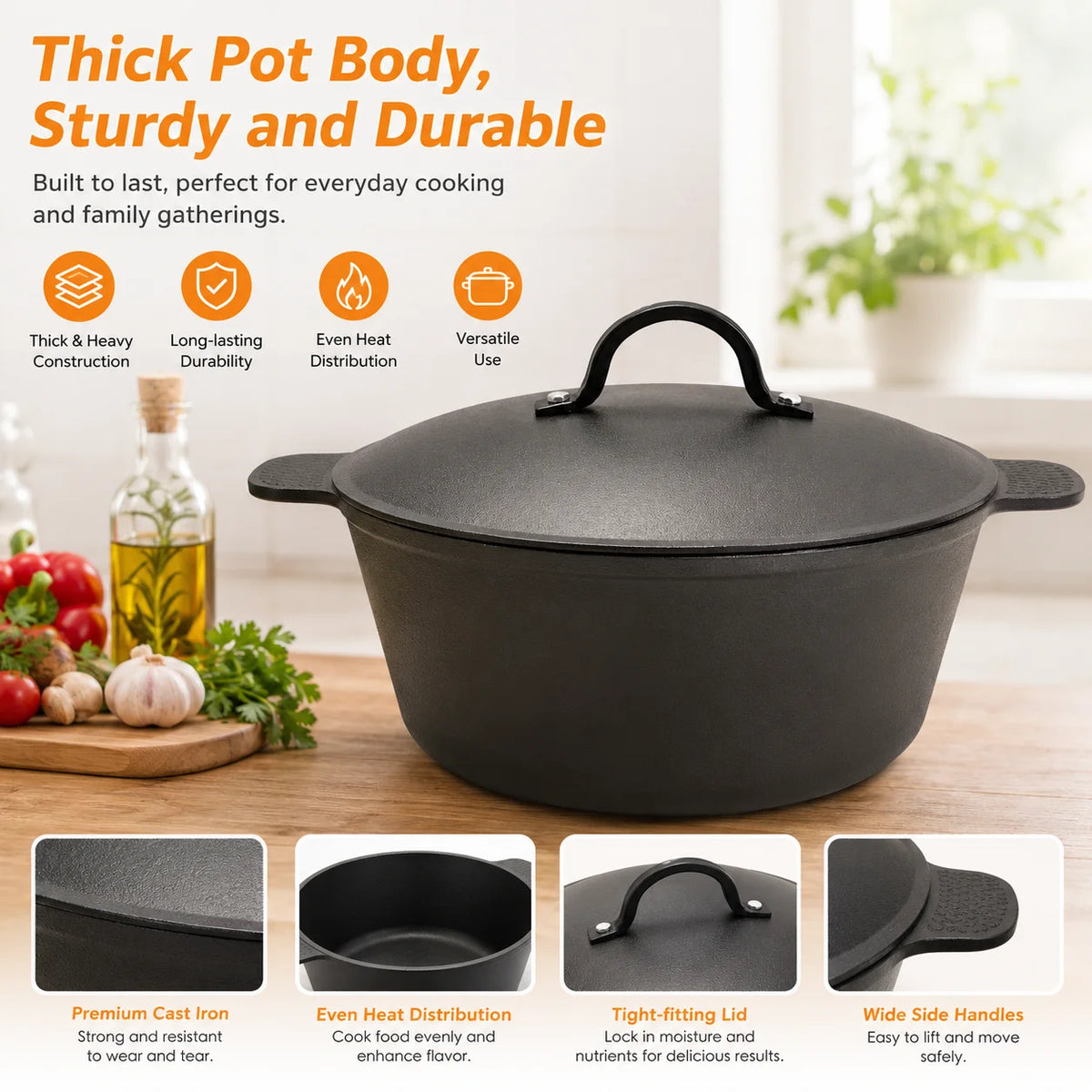 HANSMART 5.2Qt Lightweight Cast Iron Dutch Oven Honeycomb Base Non-Stick Cooking Pot With Lid Induction Safe Multipurpose Cookware For Home Camping Stew Soup Bread Baking