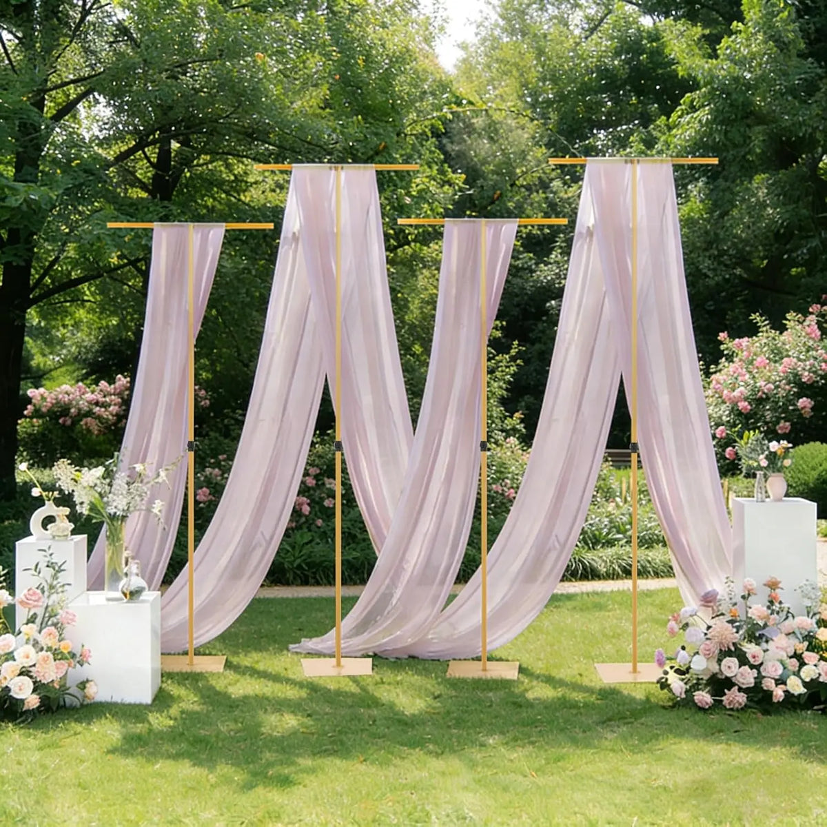 4Pcs 8FT Adjustable Backdrop Stand Wedding Draping Frame For Sheer Fabric Signs Party Birthday Banquet Decor Fabric Not Included