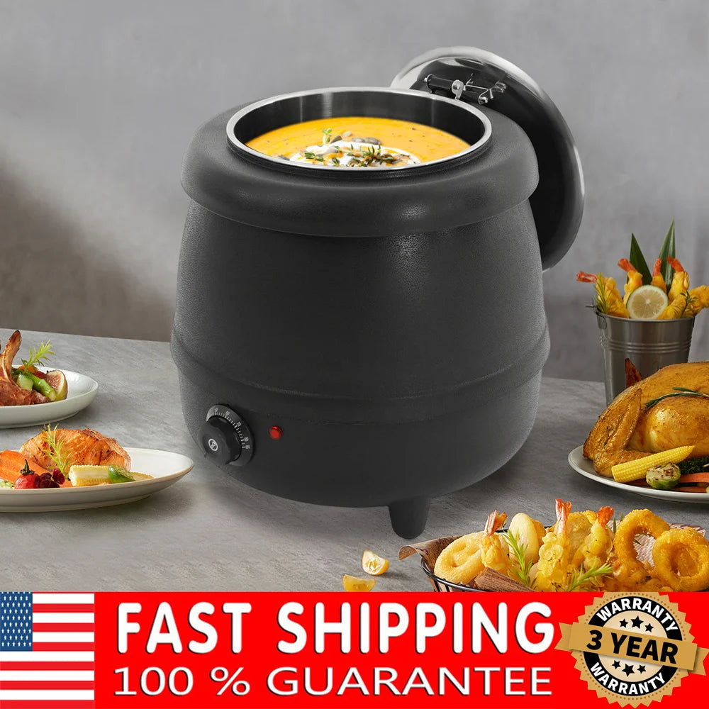 NEW 10L Soup Kettle,Commercial Soup Kettle Electric Countertop Food Warmer with Stainless Steel Hinged Lid and Detachable Insert Pot