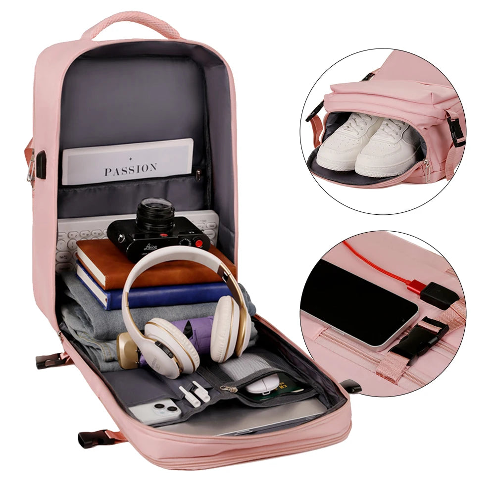 Large Capacity Travel Backpack With Laptop Compartment And Usb Port