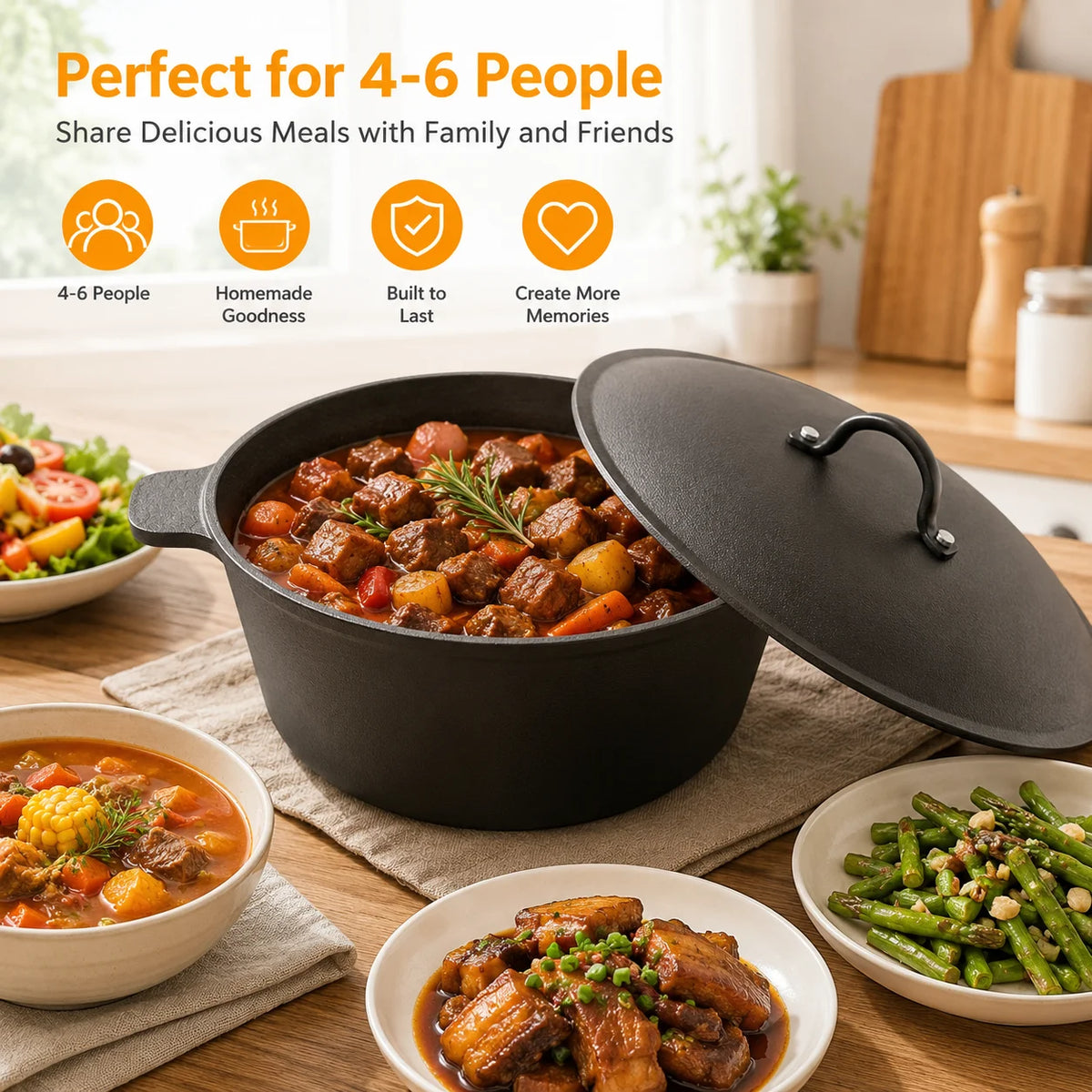 HANSMART 5.2Qt Lightweight Cast Iron Dutch Oven Honeycomb Base Non-Stick Cooking Pot With Lid Induction Safe Multipurpose Cookware For Home Camping Stew Soup Bread Baking
