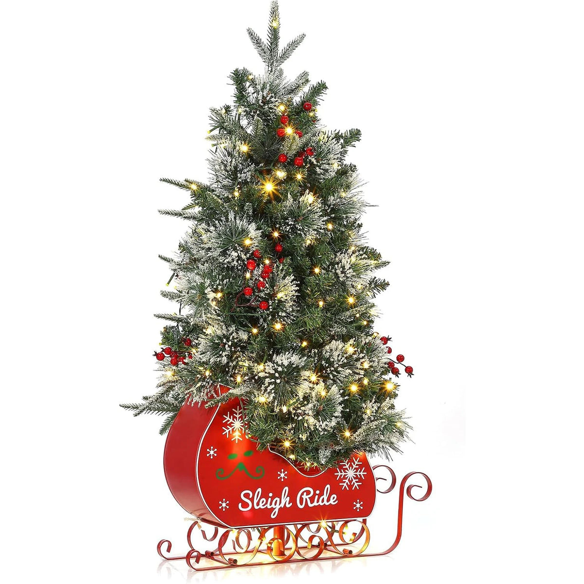 HiMISS Artificial Christmas Tree With 78 Lights And Sleigh Base