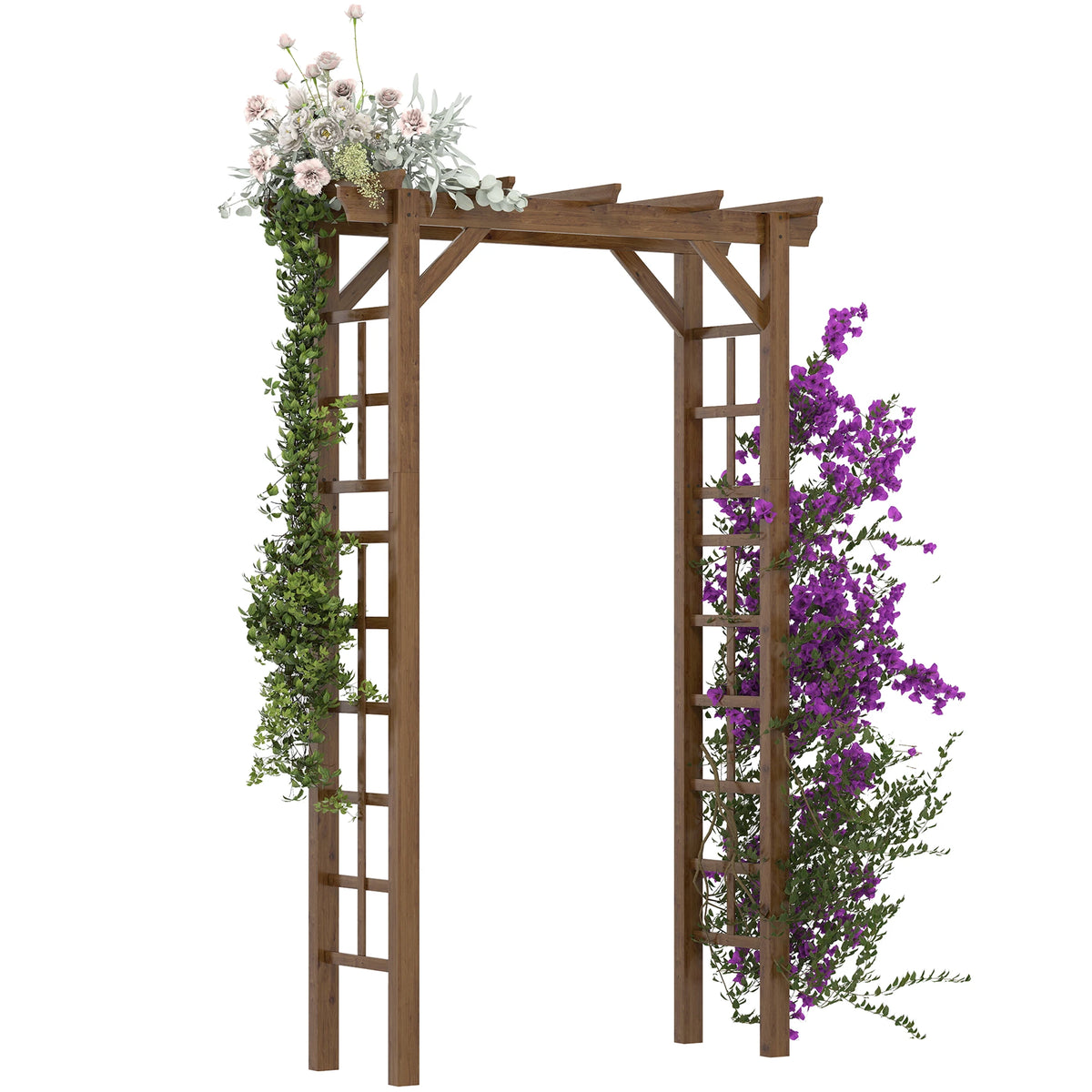 7 ft Natural Wooden Backyard Pergola w/ Side Panel for Climbing Vines