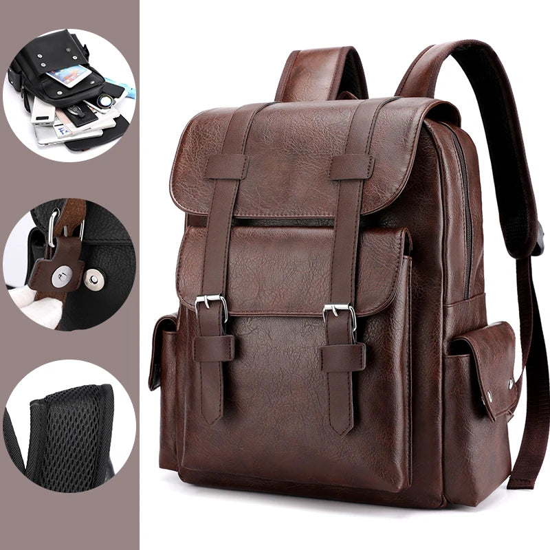 Stylish PU Leather Laptop Backpack With Multiple Pockets