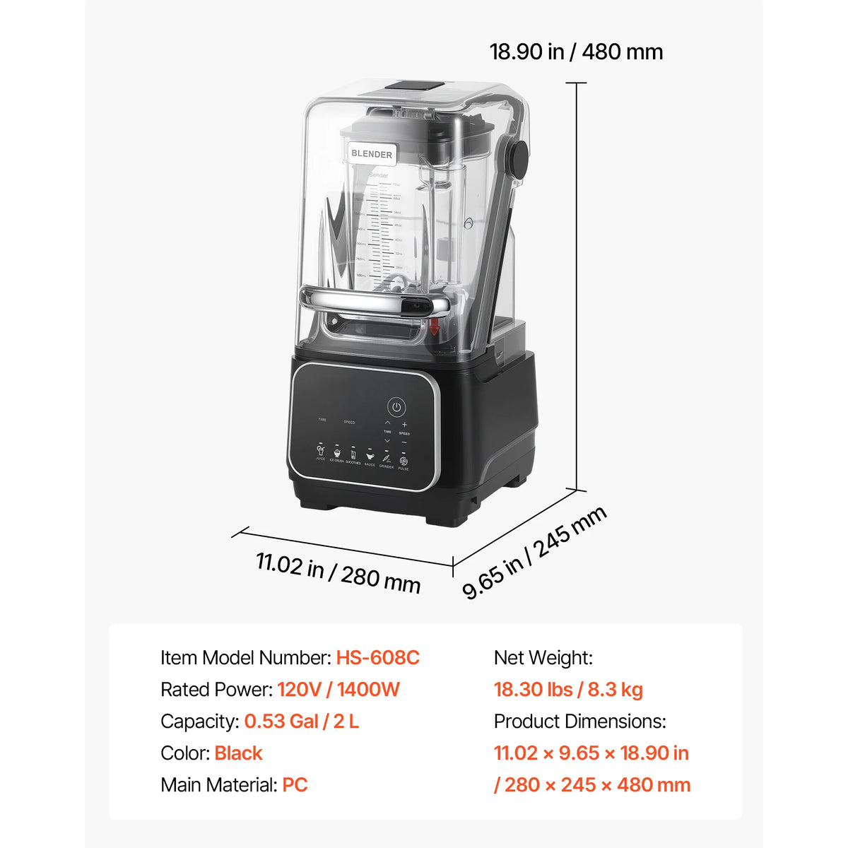 SucceBuy 68oz Countertop Blenders with Shield 2200W 26000RPM Kitchen Food Processor Combo 6Preset Menu for Smoothies White/Black