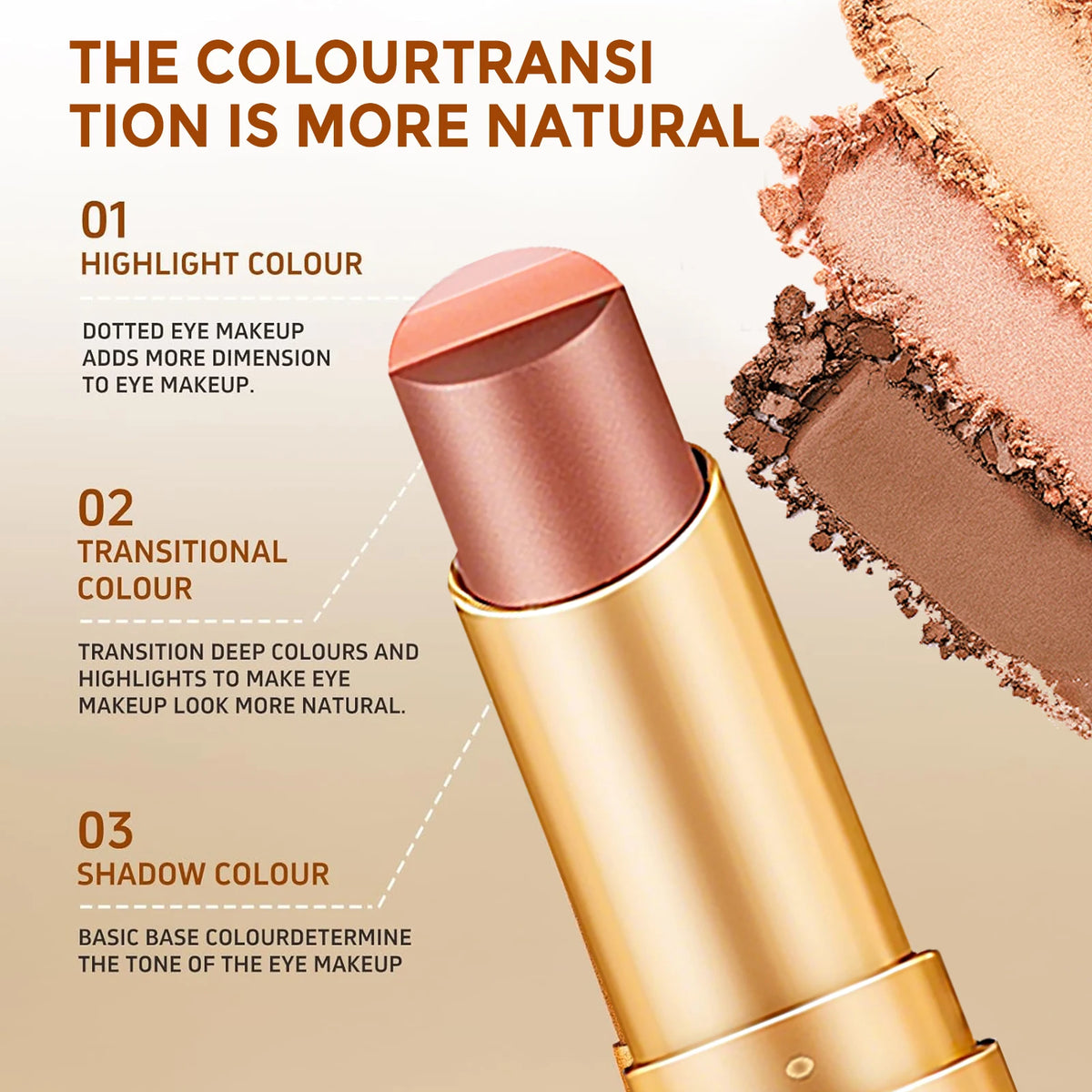 ZaiDoc 3 Color-in-1 Eyeshadow Stick Glitter Shimmer Natural Creamy Long Lasting Makeup 3.5g Each