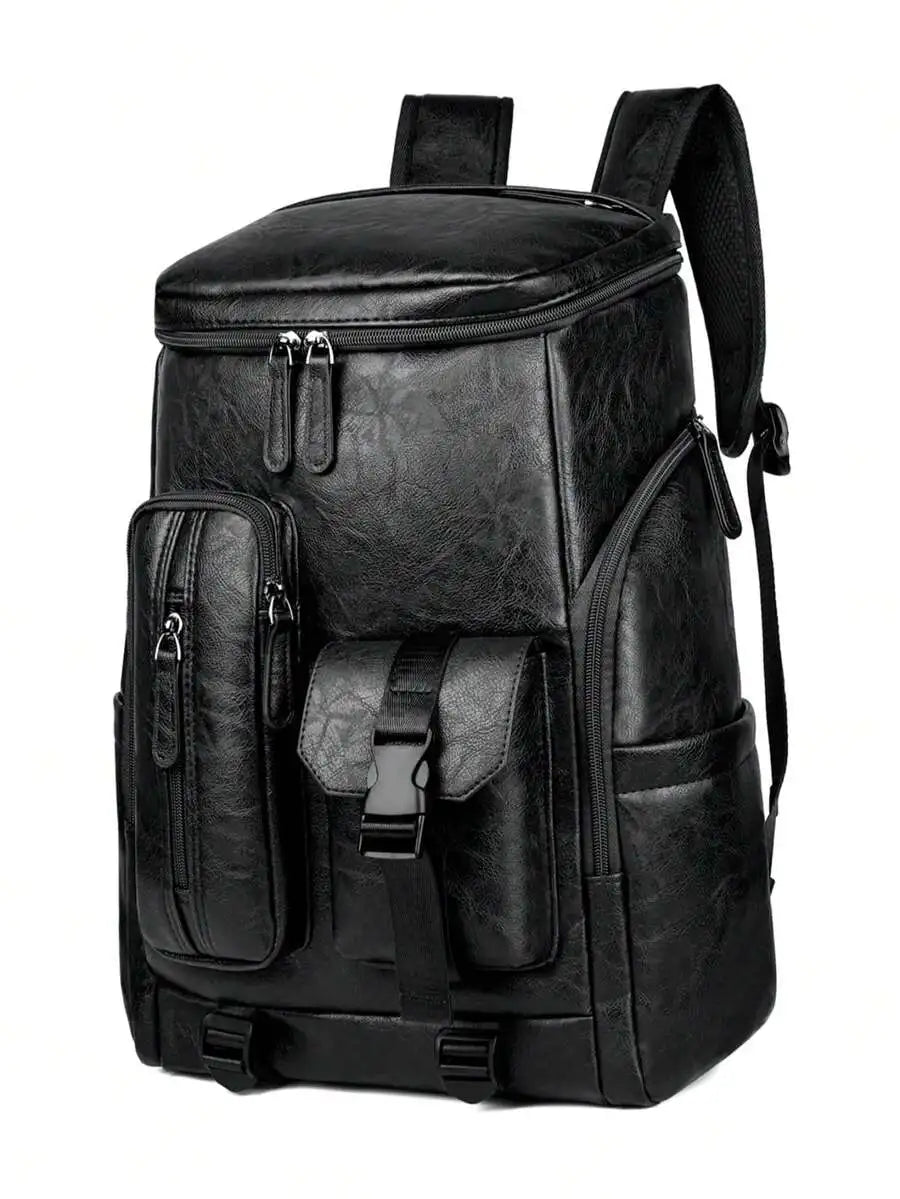 Men Multifunctional PU Leather Laptop Backpack Travel Bag