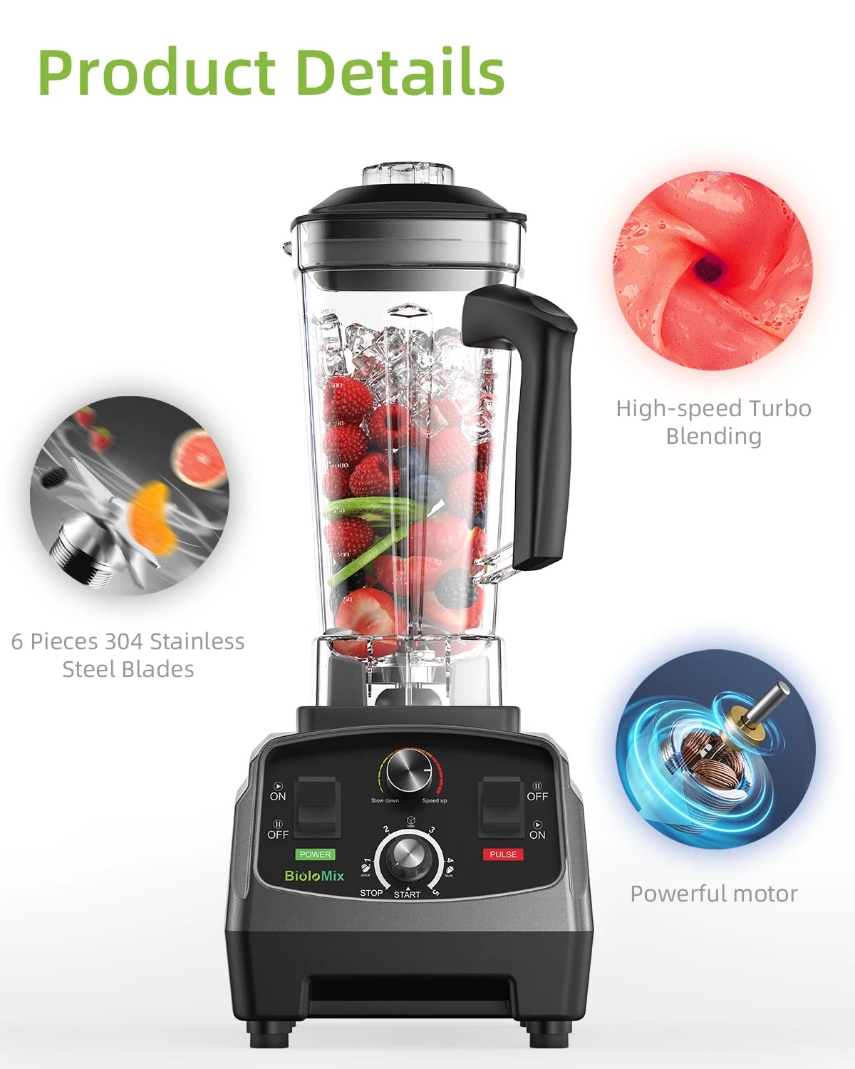 Biolomix Heavy Duty Timer Blender Food Processor With Tritan Jar