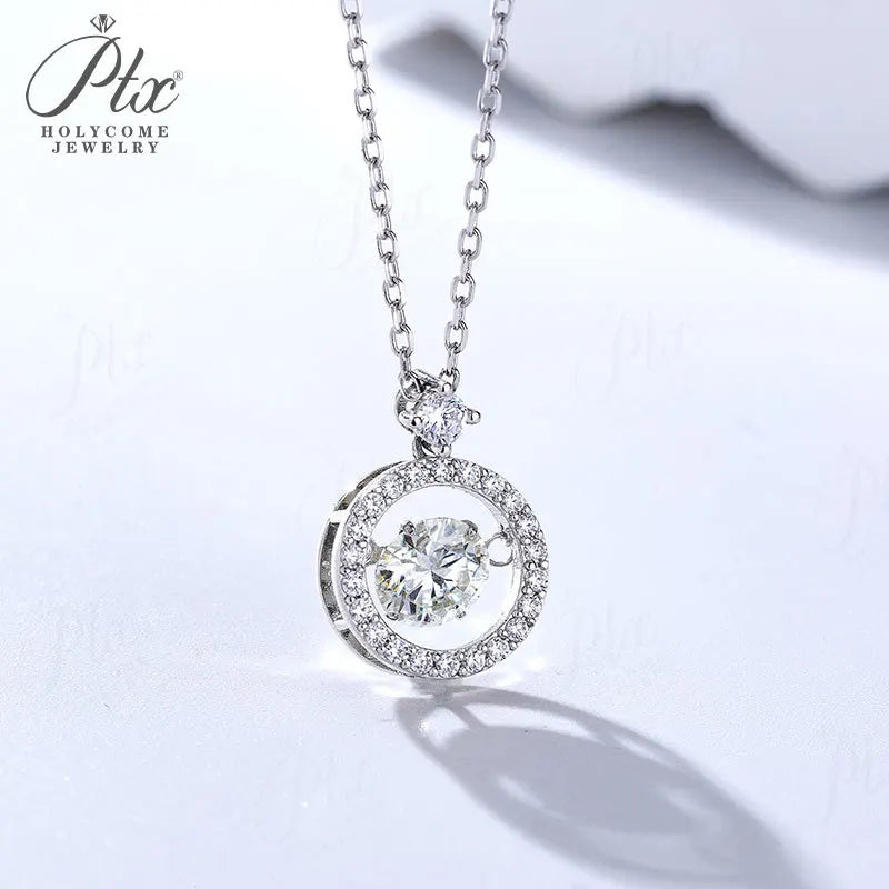 925 Sterling Silver Moissanite Pendant Necklace Round Cut Clavicle Chain