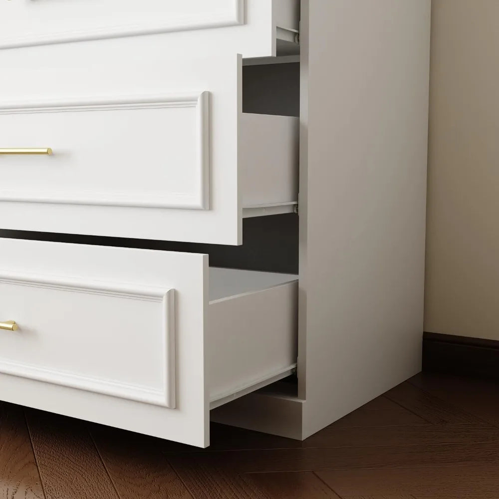 FUFU&GAGA Wardrobe Closet with Glass Doors, Modern White Bedroom Armoire with Gold Handles, Modern Clothes Storage Cabinet with