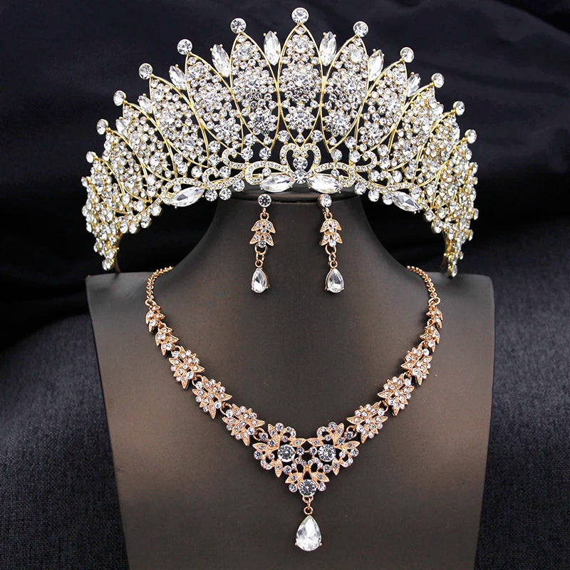 Cenmon Bridal Tiara Crown Necklace Earrings Jewelry Set For Women