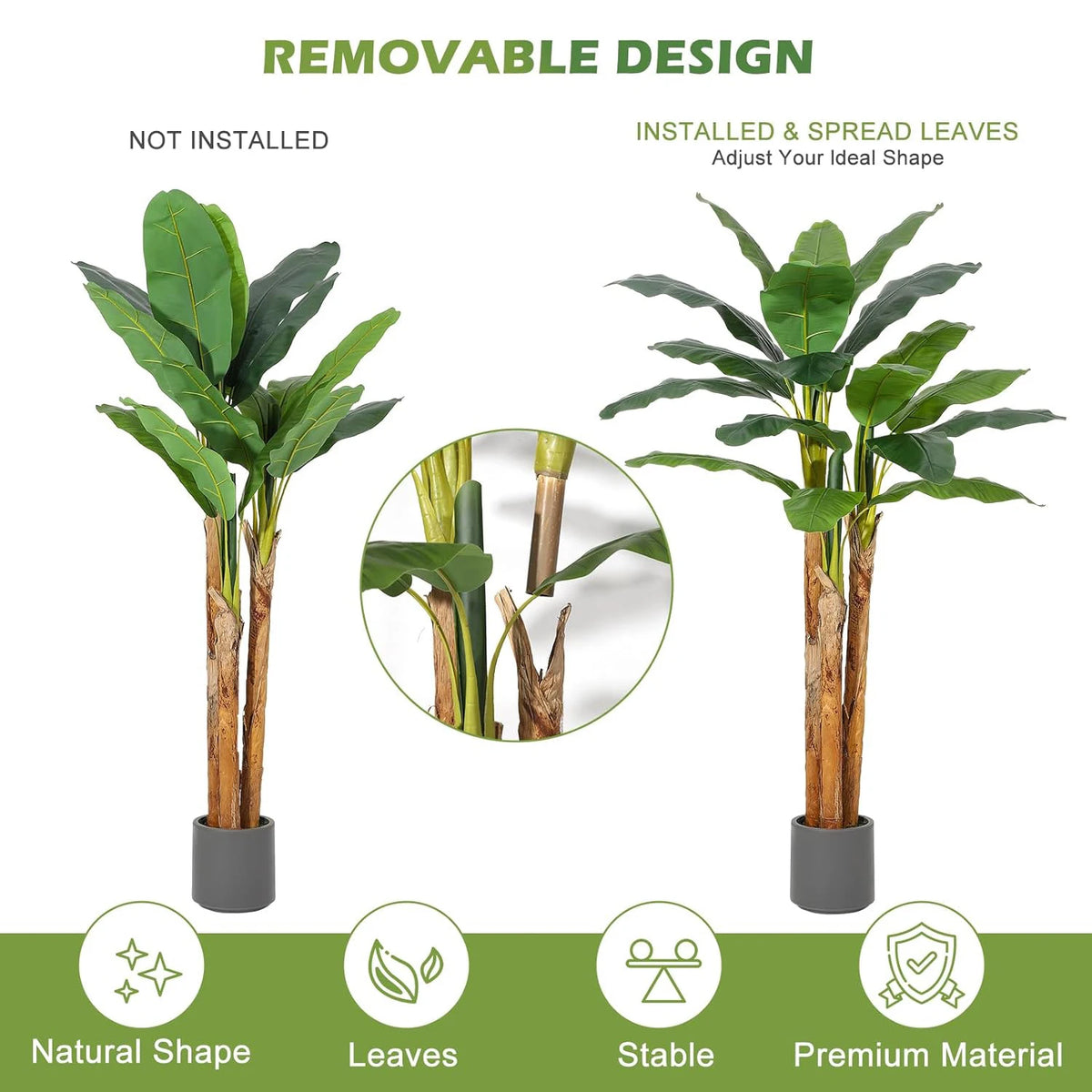 HiMISS Artificial Banana Tree Lifelike Faux Tropical Home Decor