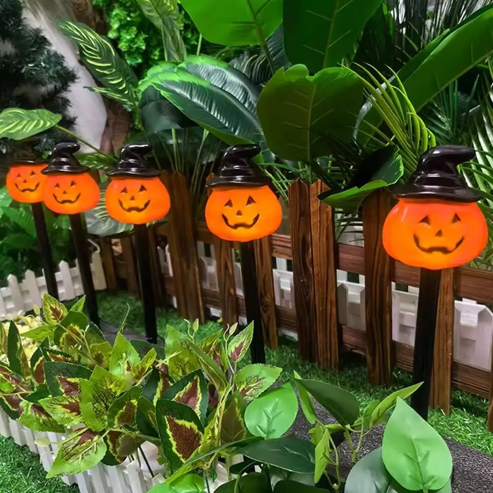 5pcs Pack Solar Powered Outdoor Pumpkin Lights Halloween Fall Waterproof Decorations Garden Lanterns for Lawn Yard Path Party