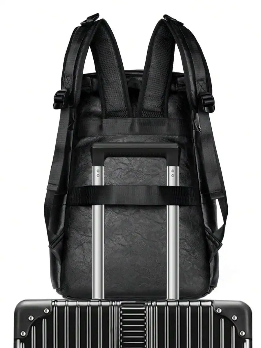 Men Multifunctional PU Leather Laptop Backpack Travel Bag