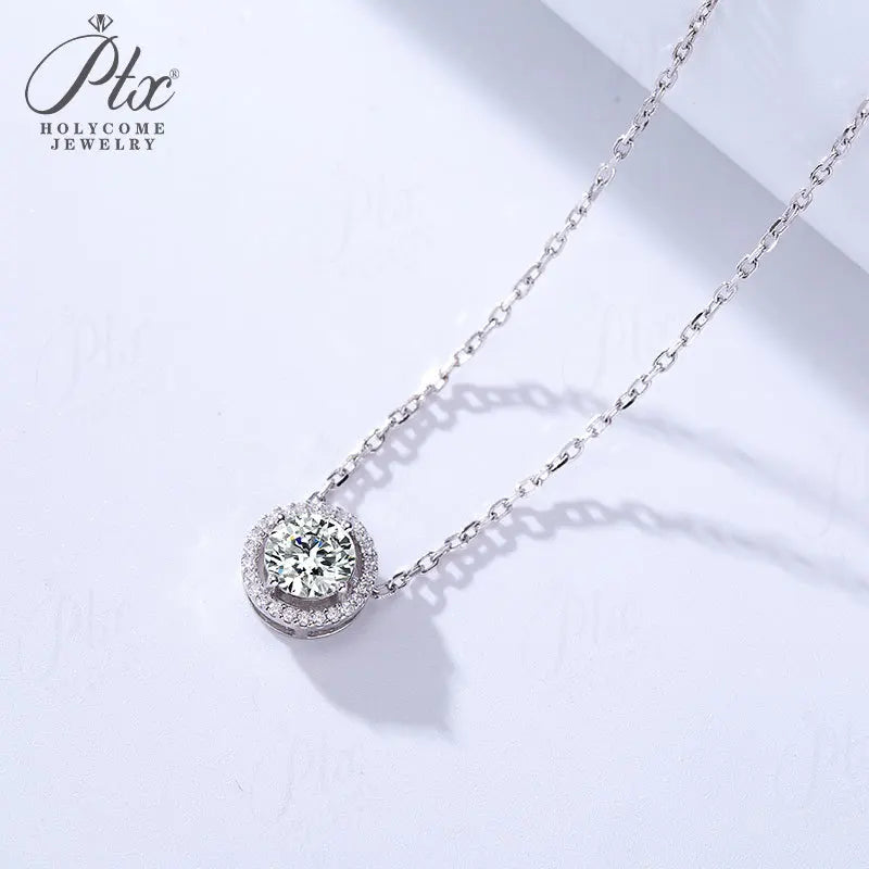 925 Sterling Silver Moissanite Pendant Necklace Round Cut Clavicle Chain