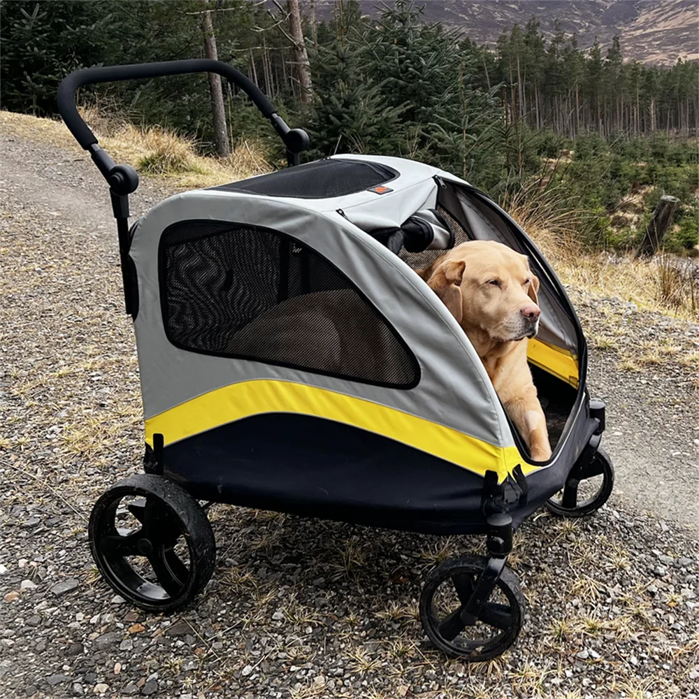 Foldable Four Wheel Dog Stroller With Shock Absorbing Pet Travel