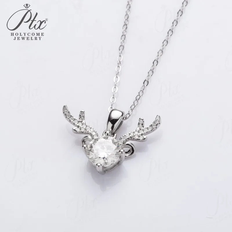 925 Sterling Silver Moissanite Pendant Necklace Round Cut Clavicle Chain