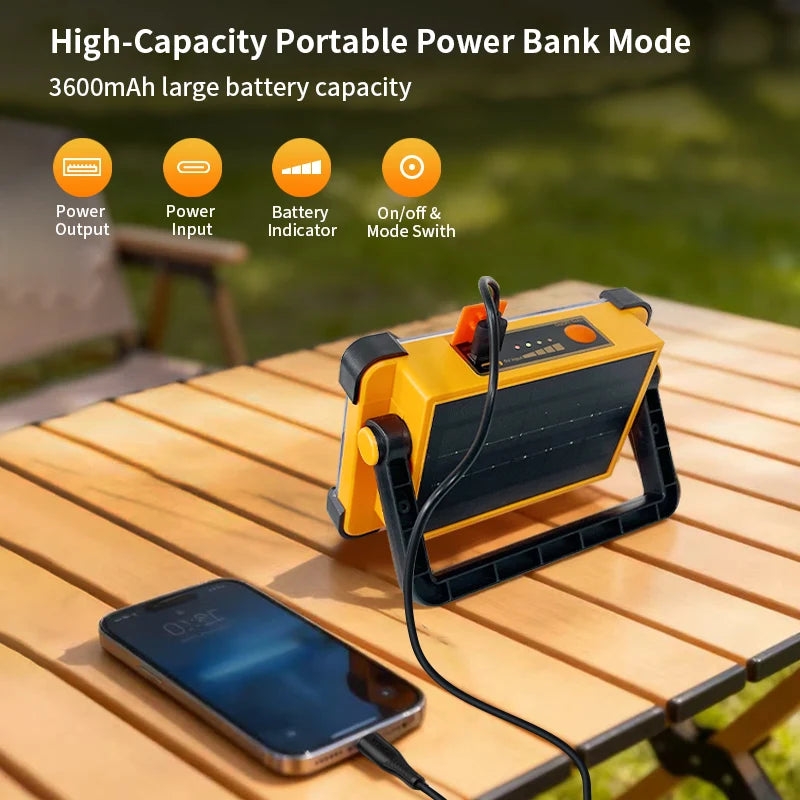 Morglad Solar Rechargeable LED Work Light For Camping And Outdoors