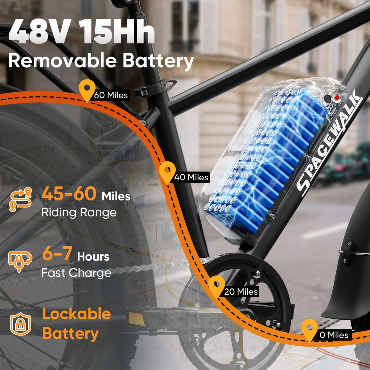 Eilleo Spacewalk 1500W Electric Bike With Removable Battery Suspension