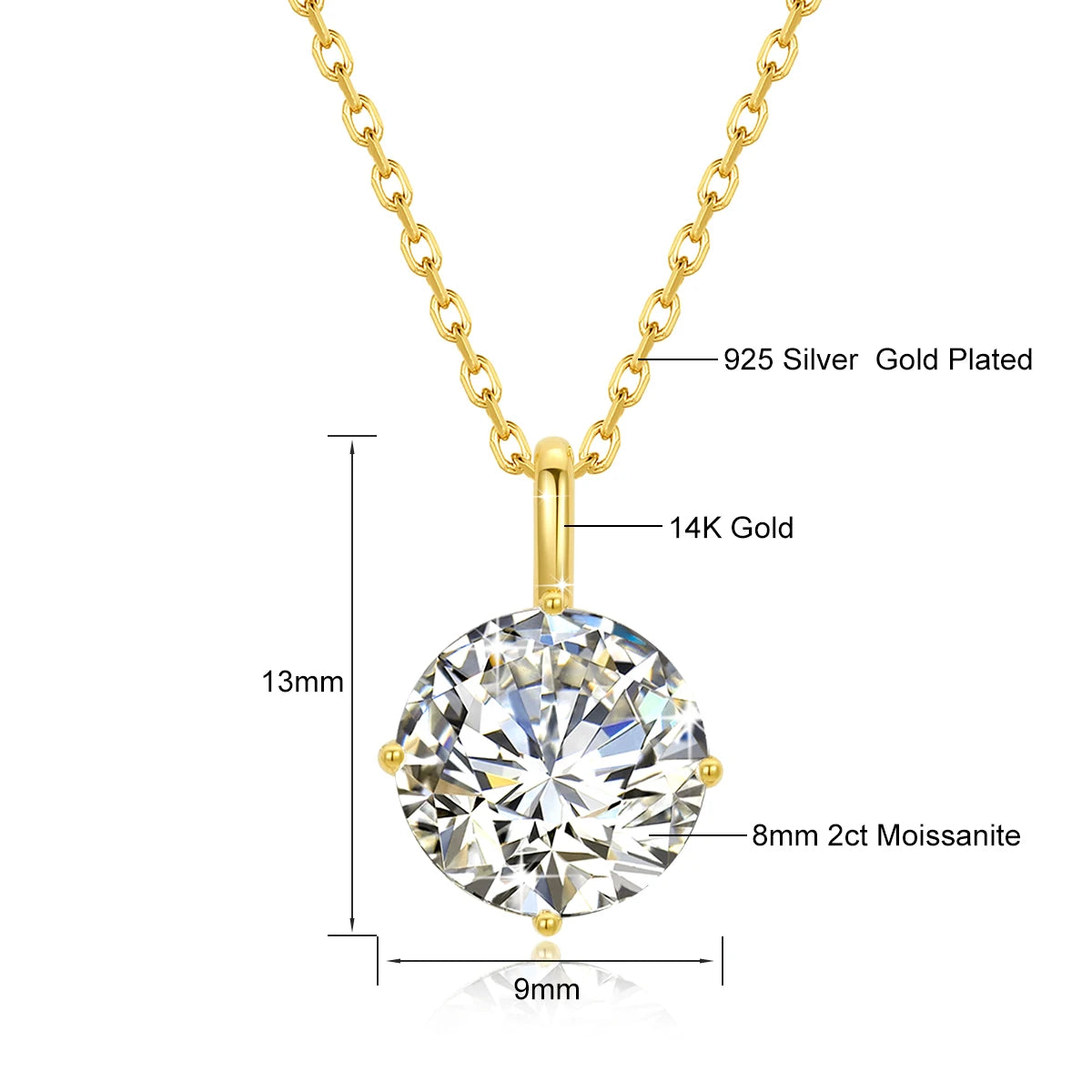 Silver Chakra 14k Gold Moissanite Pendant Necklace For Women