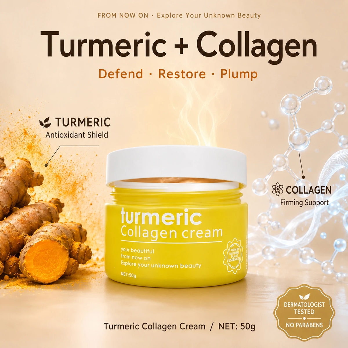 Amococo Natural Turmeric Face Cream Anti Aging Moisturizer With Collagen