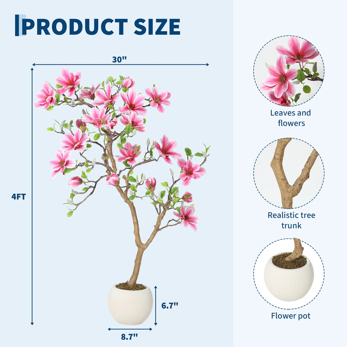HiMISS Artificial Silk Magnolia Tree For Indoor Home Decor