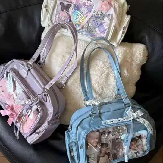 Unisex Soft Tpu Bow Lace Shoulder Bag Portable Crossbody Purse