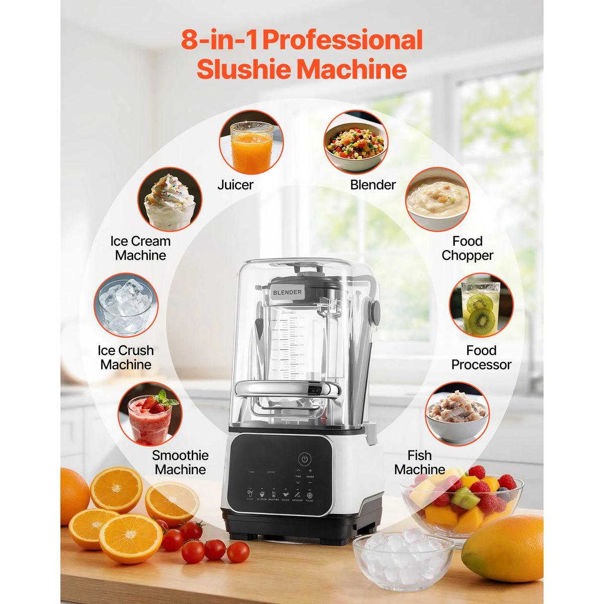 SucceBuy 68oz Countertop Blenders with Shield 2200W 26000RPM Kitchen Food Processor Combo 6Preset Menu for Smoothies White/Black