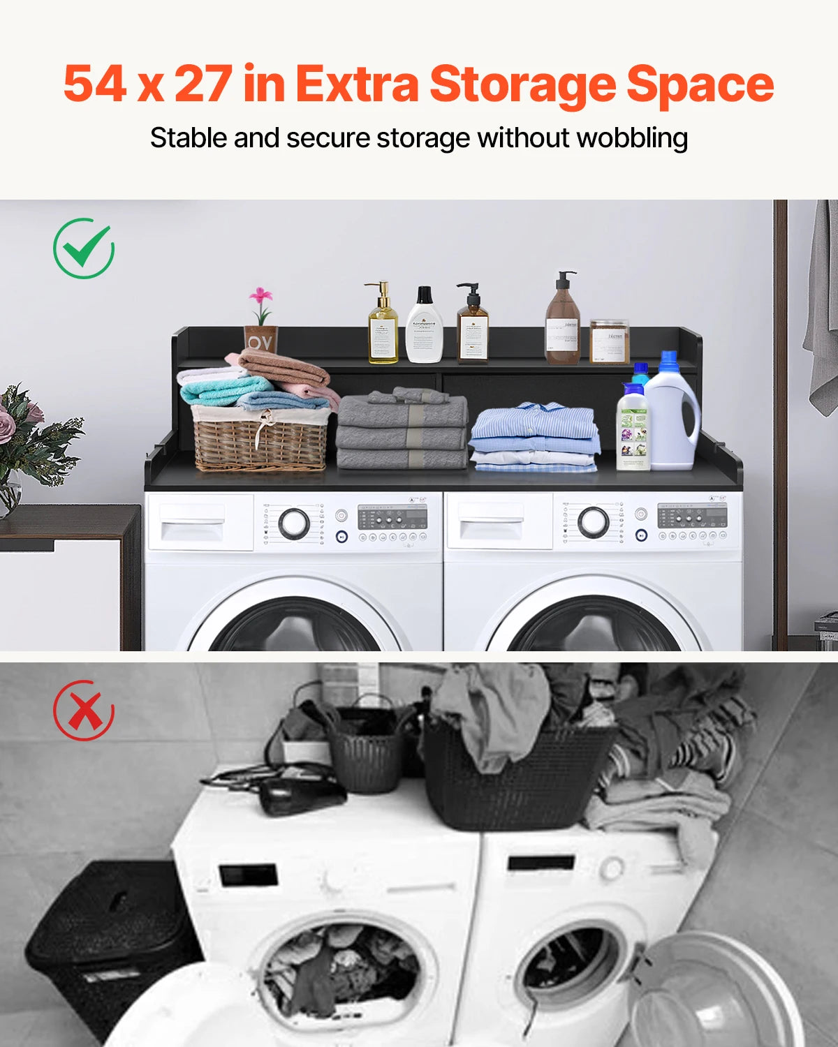 SucceBuy Washer Dryer Countertop With Drawer Shelf For Laundry Storage