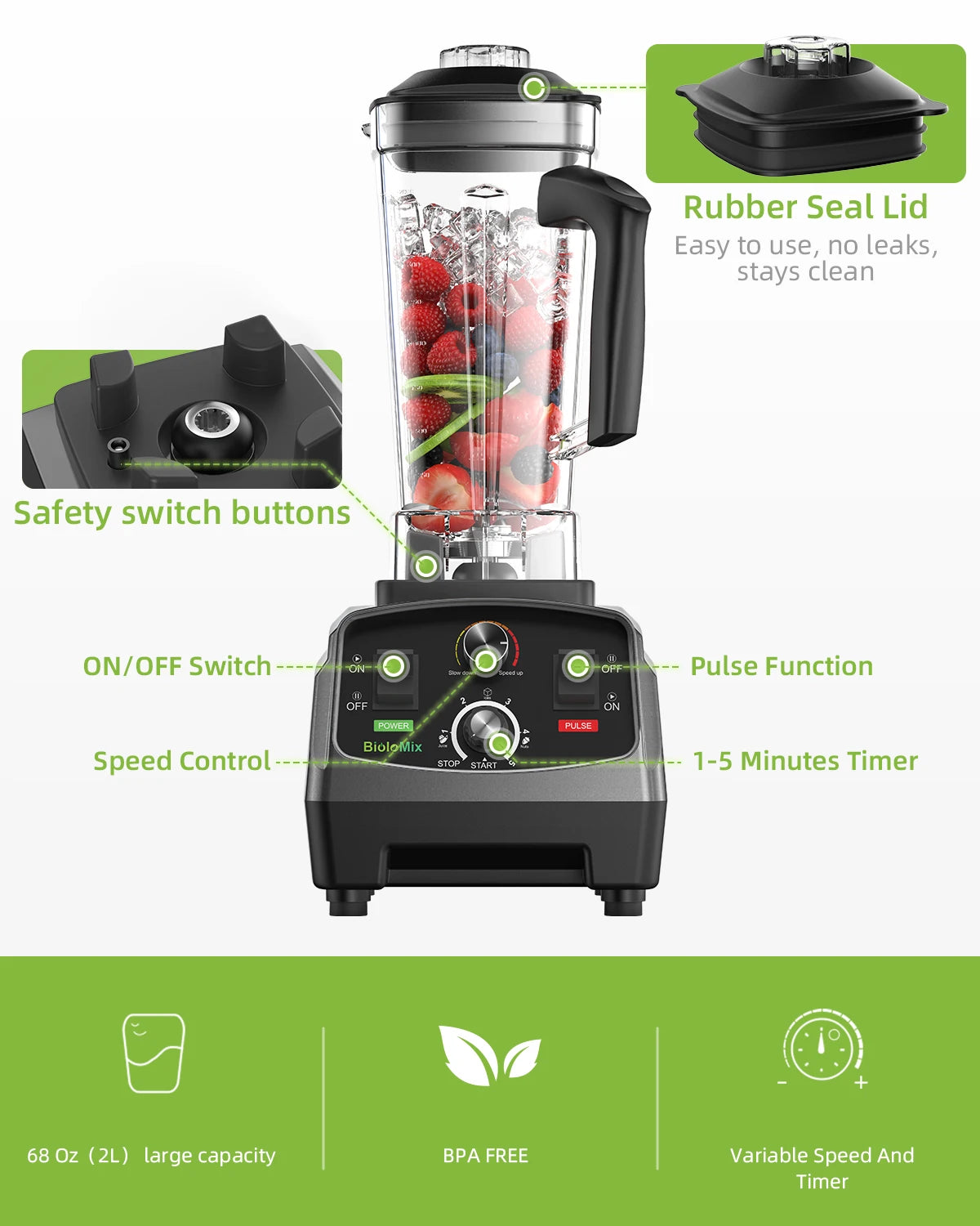 Biolomix Heavy Duty Timer Blender Food Processor With Tritan Jar