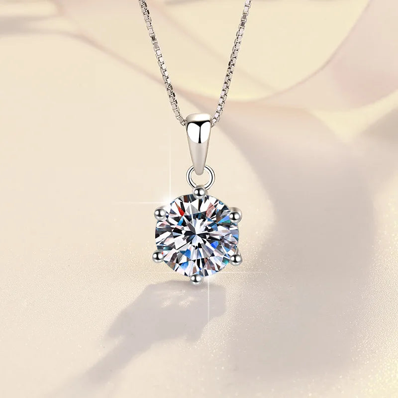 Genuine Moissanite Pendant Necklace 925 Sterling Silver Fine Jewelry
