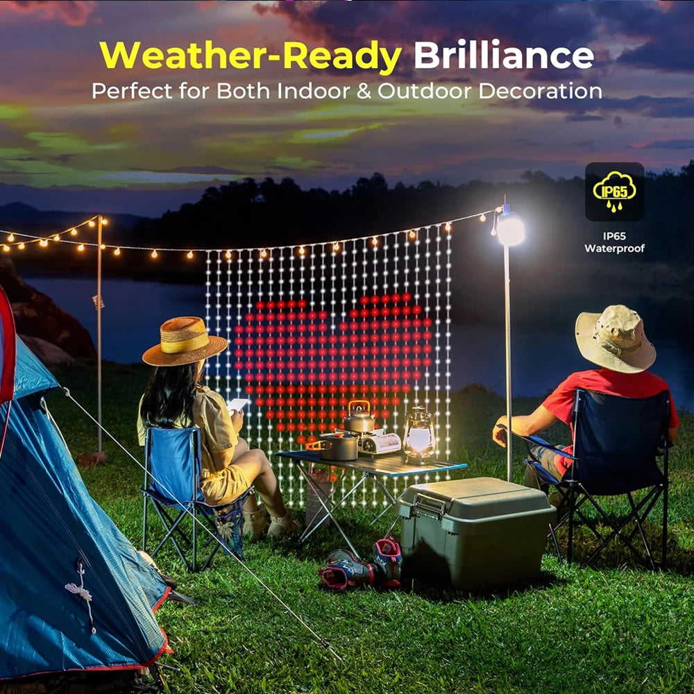 Christmas Halloween RGBIC Curtain Lights APP Control DIY Text,Smart 400 LED String Light Indoor Outdoor Decor IP65 Waterproof