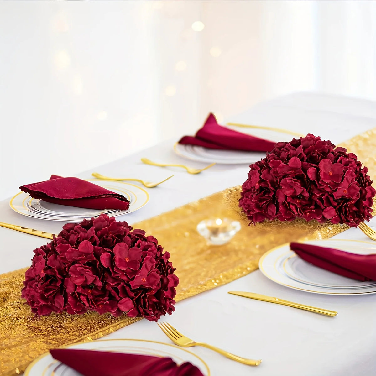 80pcs Artificial Flowers Hydrangea Flowers Heads Full with Stems for Wedding Home Party Shop Baby Shower Decor (Burgundy)