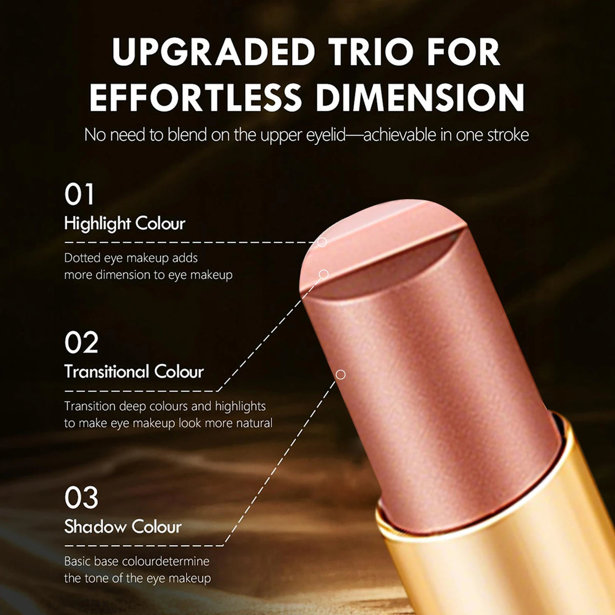 ZaiDoc 3 Color-in-1 Eyeshadow Stick Glitter Shimmer Natural Creamy Long Lasting Makeup 3.5g Each