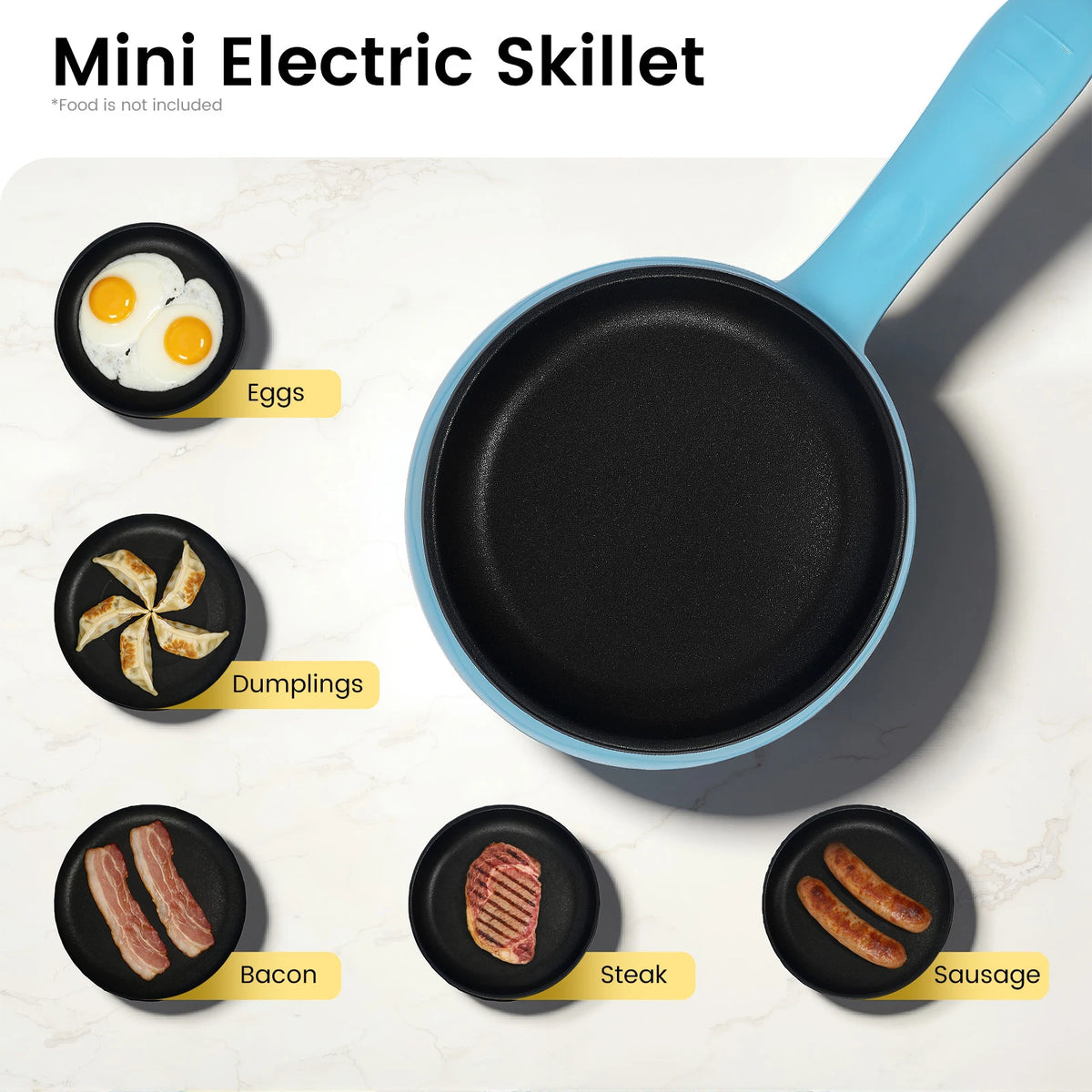 110V 450W Mini Non Stick Electric Skillet 15cm Blue Portable Cooking Pan For Egg Bacon Dumpling Making